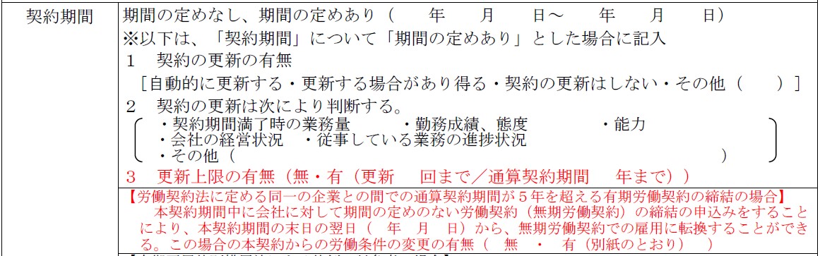 更新上限の有無記載例